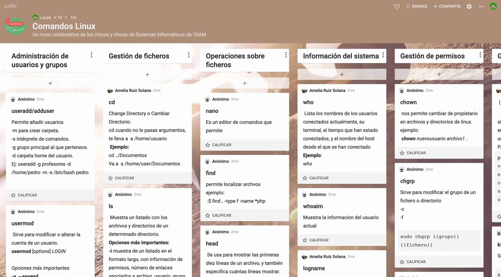 Padlet de comandos Linux